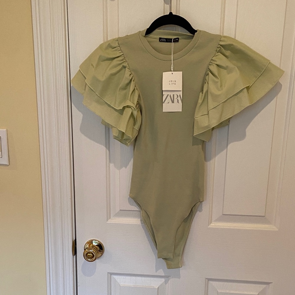Zara Kids Ruffled Green Bodysuit